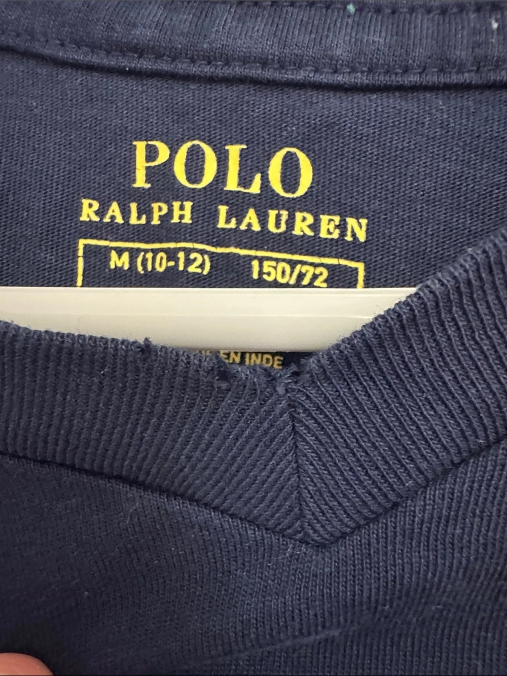 Ralph Lauren Navy V-Neck T-Shirt with Red Polo Emblem